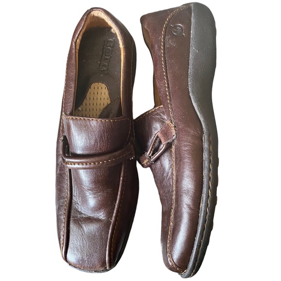 Born Leather brown loafer driving shoes size 7.5 detailed stitching rubber sole - Picture 4 of 10